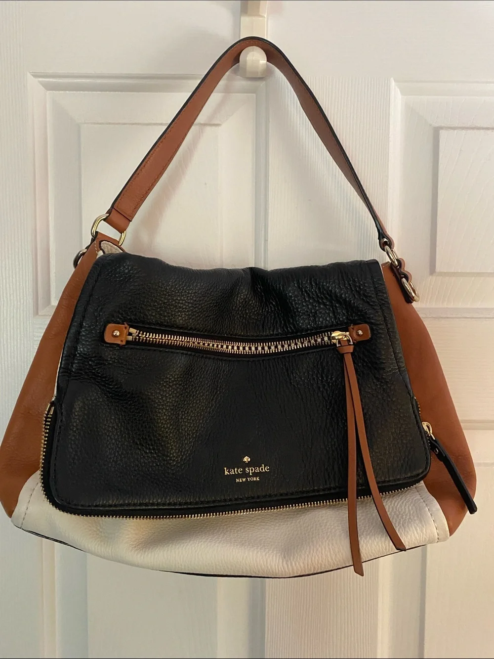 kate spade Colorblock Leather Shoulder Bag - Black, White & Tan